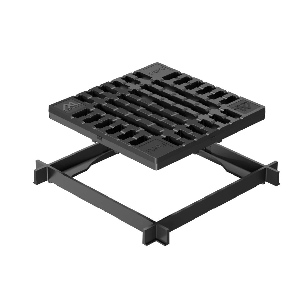 Grătar de colectare Gimani Rain din polipropilenă cu ramă inclusă, eficient pentru drenajul apelor pluviale în zone cu trafic redus, oferind durabilitate, rezistență și un design ecologic modern.