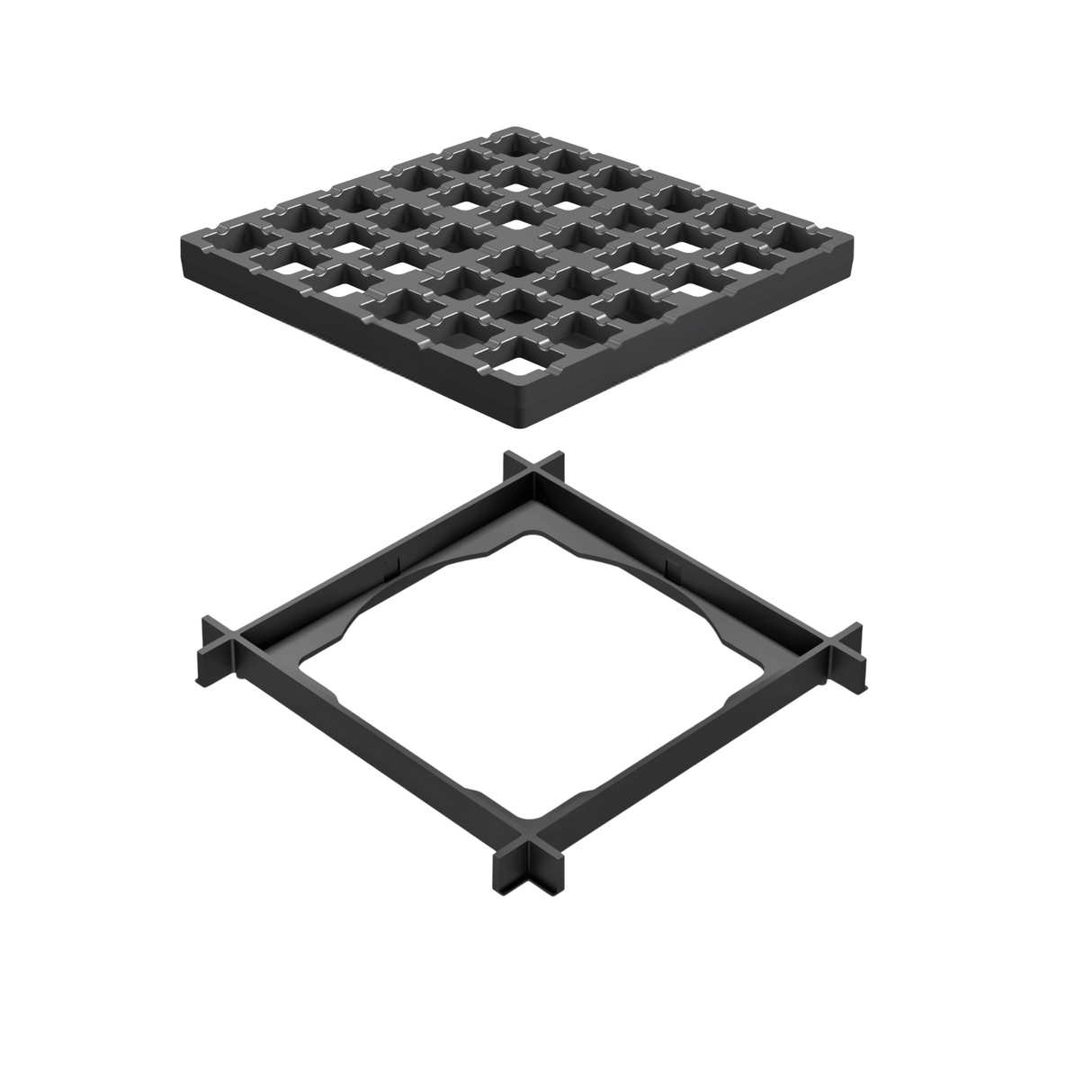 Grătar de colectare Gimani Rain din fontă ductilă cu ramă inclusă, soluție durabilă și rezistentă pentru gestionarea apelor pluviale în zone cu trafic intens, oferind performanță de lungă durată și protecție împotriva uzurii și coroziunii