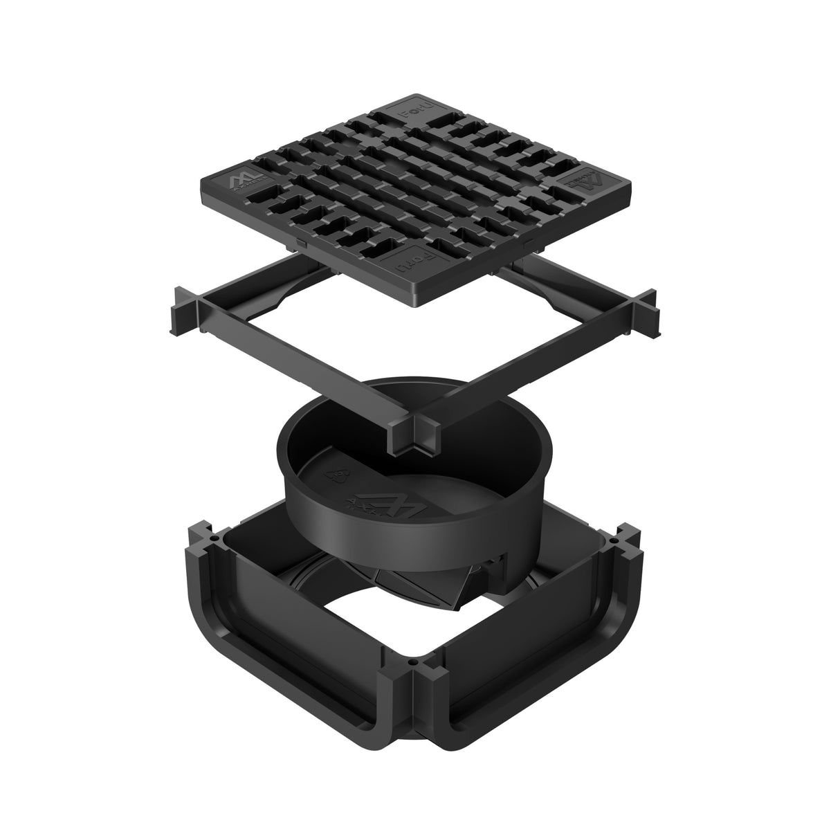 Kit Minicamin si Sifon GM Rain H30 cu Gratar din Plastic Negru, Clasa de incarcare A15 - Solutie de drenaj eficienta, rezistenta la coroziune, ideala pentru aplicatii rezidentiale