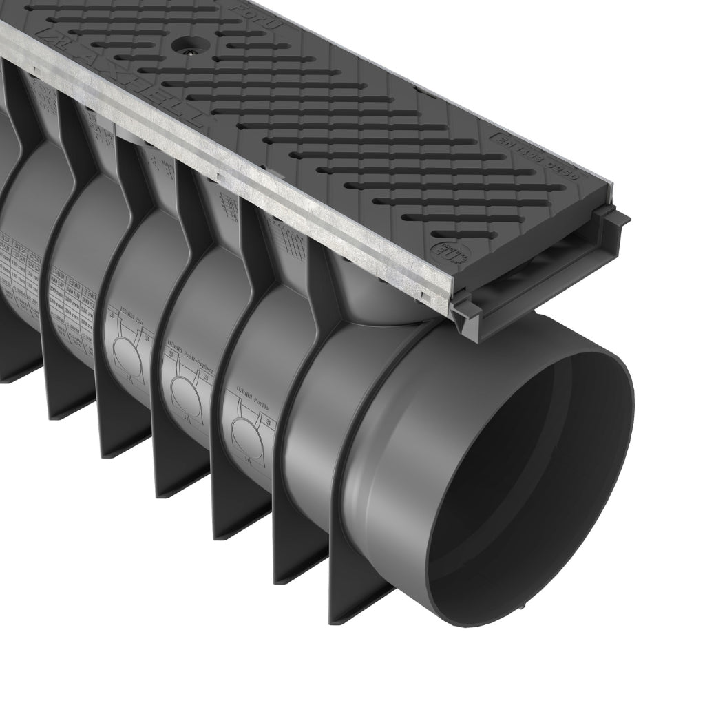 Rigolă Gimani Construct Max cu Grătar Compozit PA, 1000x160x245mm, C250, Margine Otel Zincat, Sistem fixare