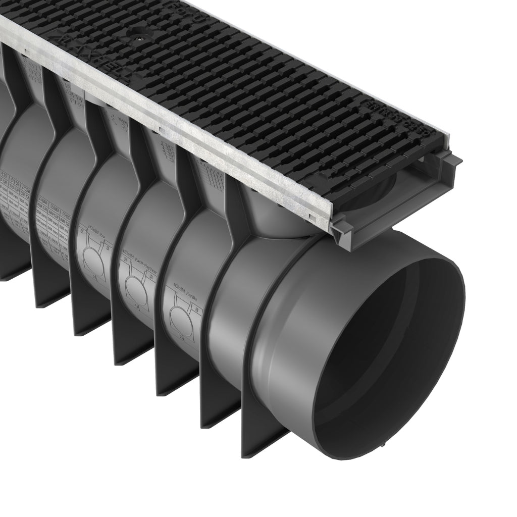 Rigolă Gimani Construct Max cu Grătar Fonta F6, 1000x160x245mm, C250, Margine Otel Zincat, Sistem fixare