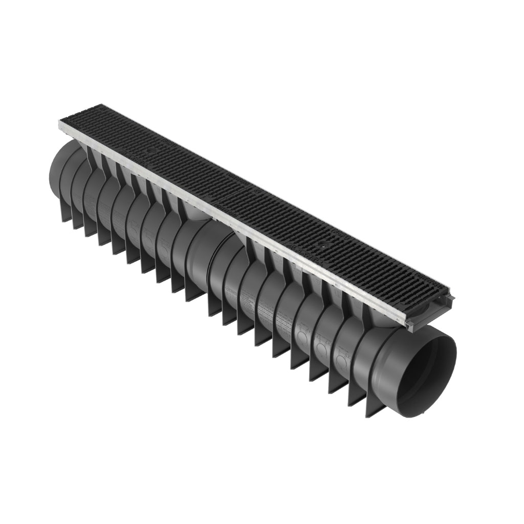 Rigolă Gimani Construct Max cu Grătar Fonta F6, 1000x160x245mm, C250, Margine Otel Zincat, Sistem fixare