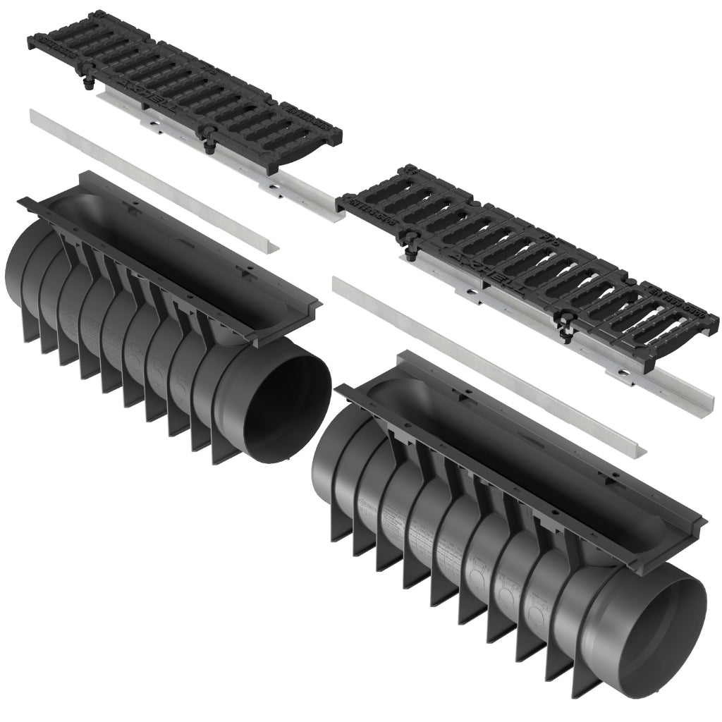 Rigolă Gimani Construct Pro cu Grătar Fonta, 1000x160x245mm, D400, Margine Otel Zincat, Sistem fixare