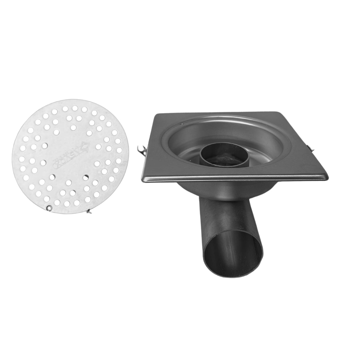 Sifon Asvox din oțel inoxidabil, pietonal, orizontal, cu următoarele dimensiuni, lungime de 150 mm, lățime de 150 mm și înălțime de 95 mm. Soluția ideală pentru gestionarea eficientă a apei.