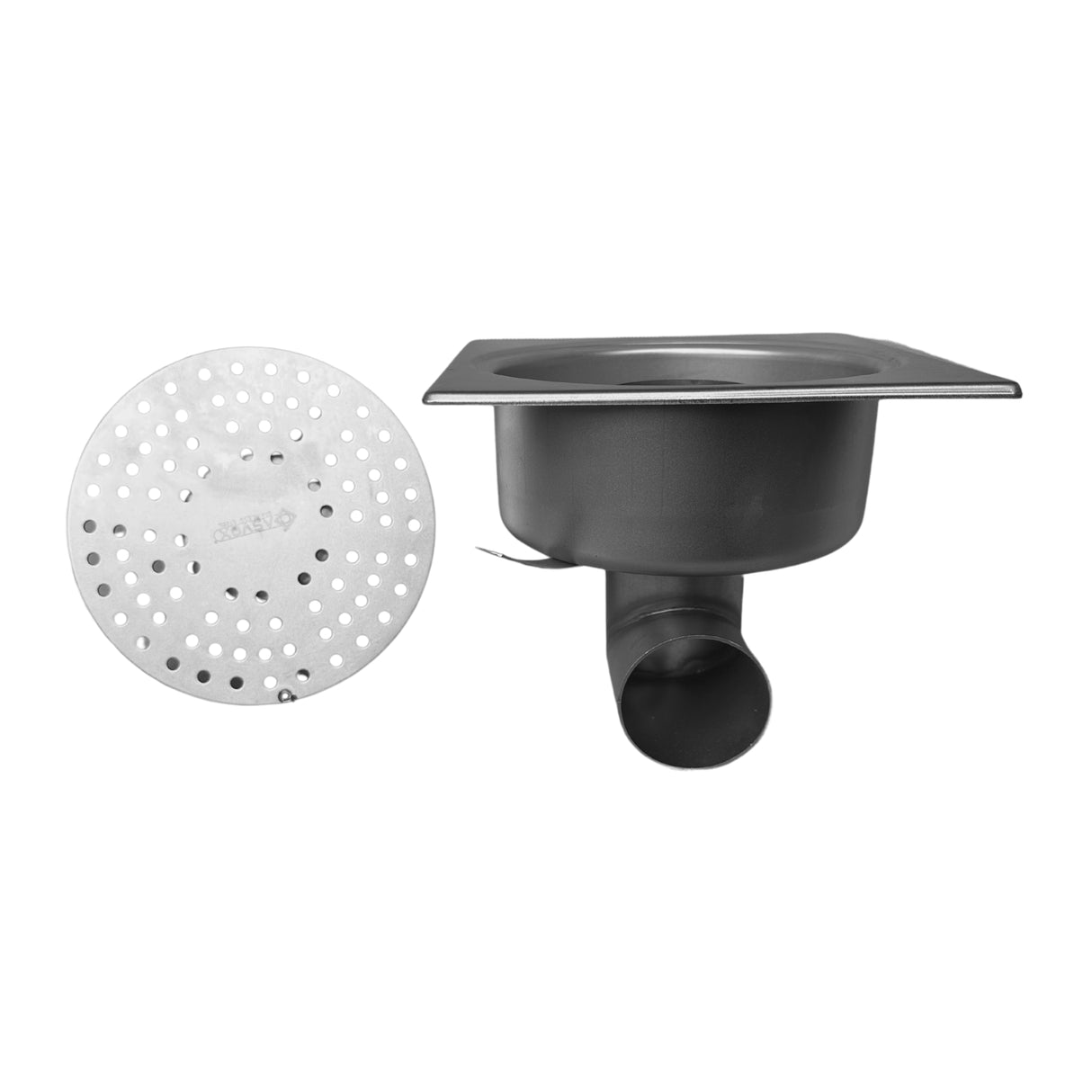 Sifon Asvox din oțel inoxidabil, pietonal, orizontal, cu dimensiunile următoare, lungime de 200 mm, lățime de 200 mm și înălțime de 155 mm. Soluția ideală pentru gestionarea eficientă a apei.