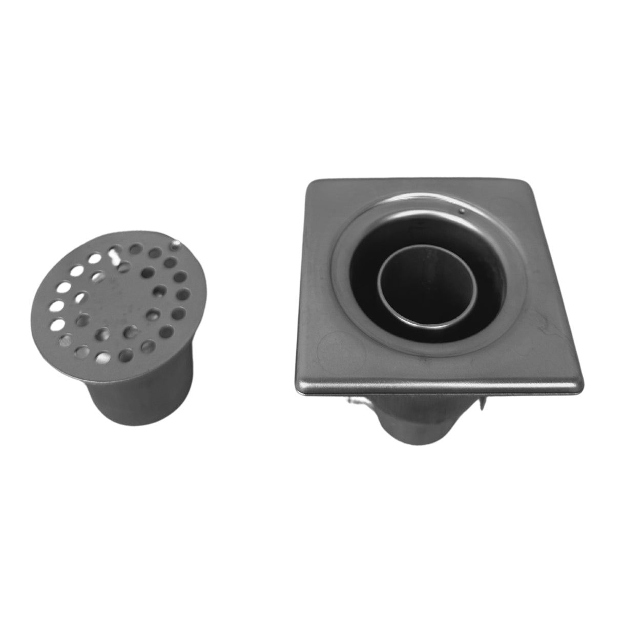 Sifon Asvox din oțel inoxidabil, pietonal, vertical, cu dimensiunile următoare, lungime de 100 mm, lățime de 100 mm și înălțime de 105 mm. Soluția ideală pentru gestionarea eficientă a apei.