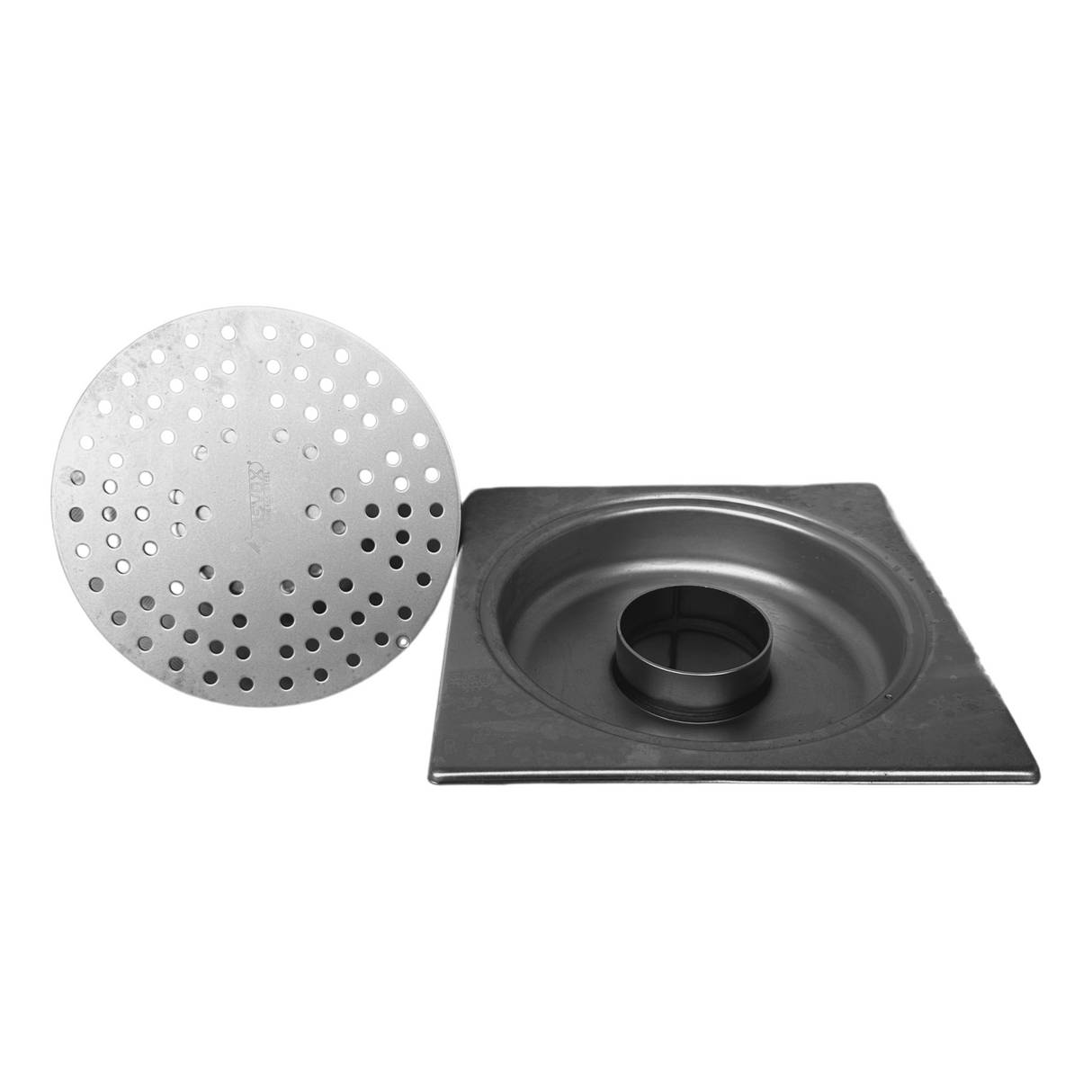 Sifon Asvox din oțel inoxidabil, pietonal, vertical, cu următoarele dimensiuni, lungime de 200 mm, lățime de 200 mm și înălțime de 80 mm. Soluția ideală pentru gestionarea eficientă a apei.