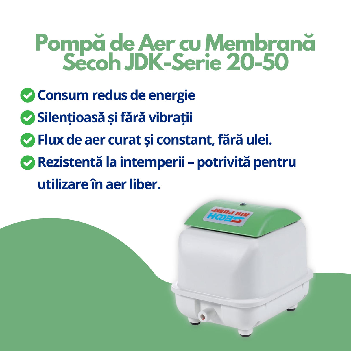 Suflanta cu membrana Secoh JDK-S-40, echipament eficient pentru epurarea apelor uzate, favorizând procesul de epurare biologică prin furnizarea de oxigen dizolvat pentru descompunerea compușilor organici, ideal pentru ape de suprafață, subterane și industriale.