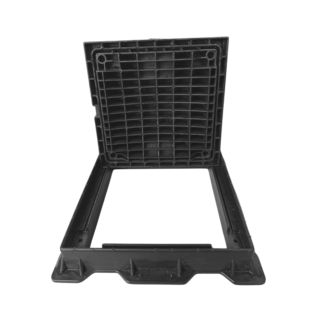 Capacul cu ramă din polipropilenă, dimensiuni de 200x200 mm, este soluția ideală pentru protecția căminelor și acces facil în diverse aplicații. Trafic pietonal, 1.5 tone.