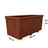 Ghiveci CATANIA, din LLDPE, de culoare maro, cu dimensiunile următoare, lungime 105 cm, lățime 50 cm și înălțime 50 cm.