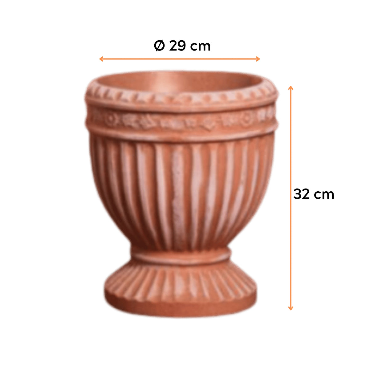 Ghiveci IRIS din LLDPE de culoare maro, cu dimensiunile următoare, înălțime de 32 cm și diametru de 29 cm.