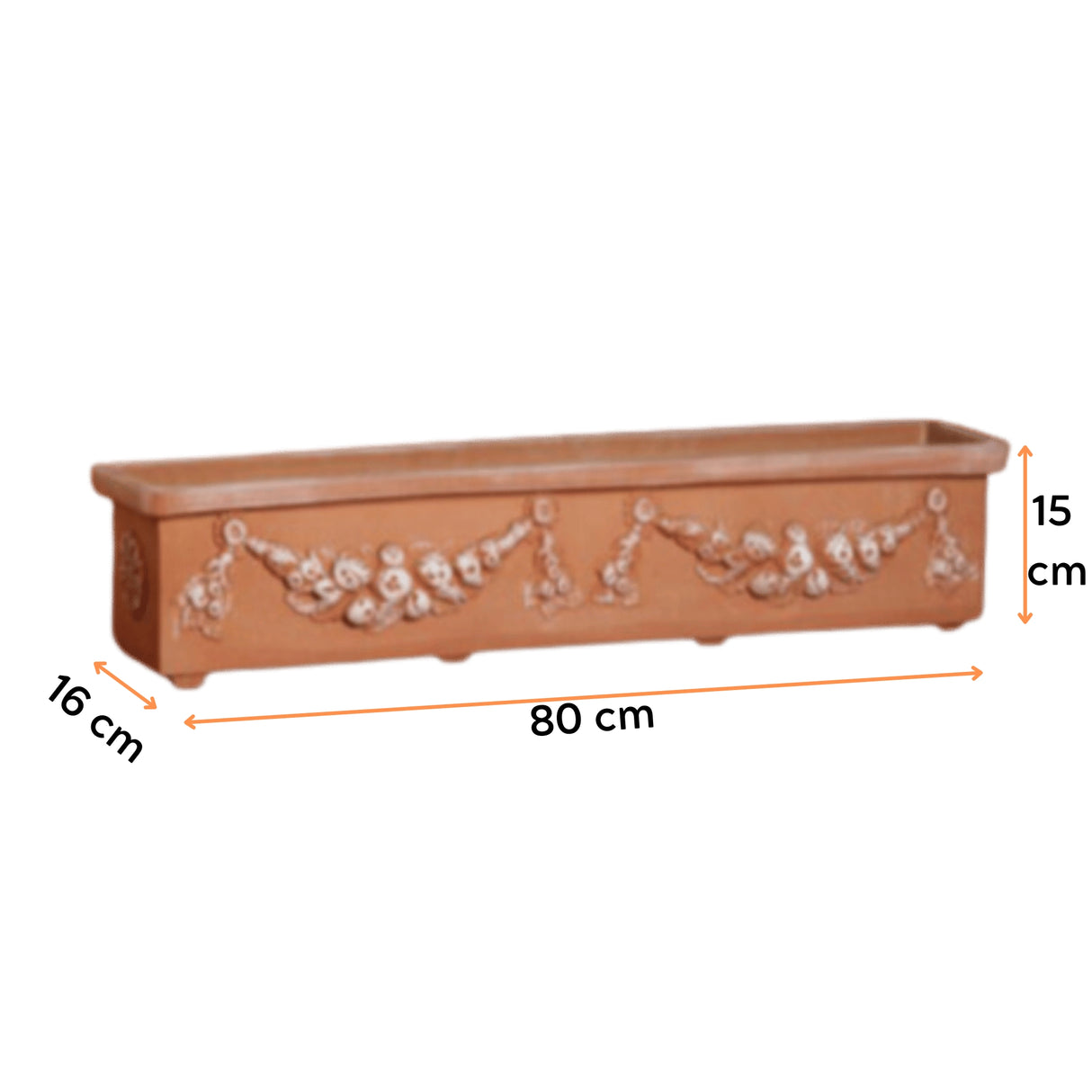 Ghiveci LORETO, din LLDPE, de culoare maro, cu următoarele dimensiuni, lungime 80 cm, lățime 16 cm și înălțime 15 cm