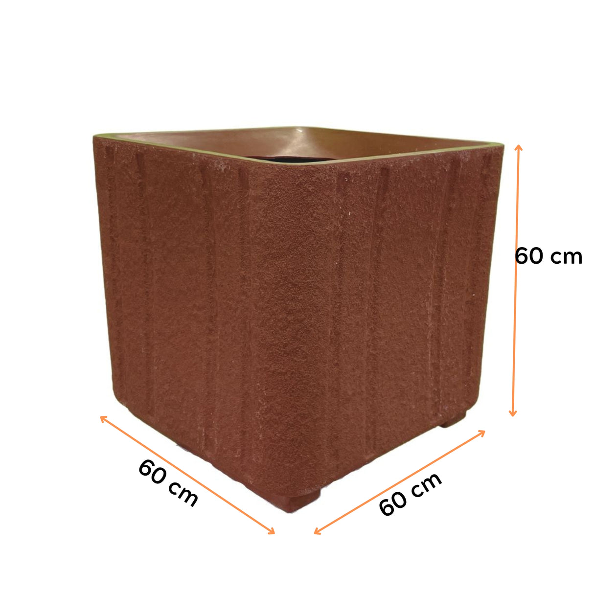 Ghiveci PALERMO, din LLDPE, de culoare maro, cu următoarele dimensiuni, lungime 60 cm, lățime 60 cm și înălțime 60 cm.