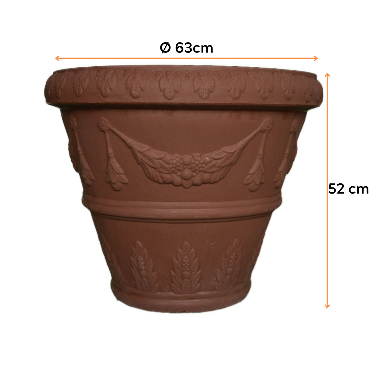 Ghiveci PORTOFINO din LLDPE, de culoare maro, cu dimensiunile următoare, înălțime de 52 cm și diametrul de 63 cm