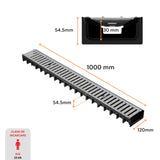 Dimensiuni rigola drenaj GM Rain H30 cu gratar din otel zincat, destinata utilizarii in exterior. Dimensiuni: 1000 mm lungime, 120 mm latime, 54.5 mm inaltime. Clasa de incarcare A15 potrivita pentru zone pietonale si rezidentiale.

