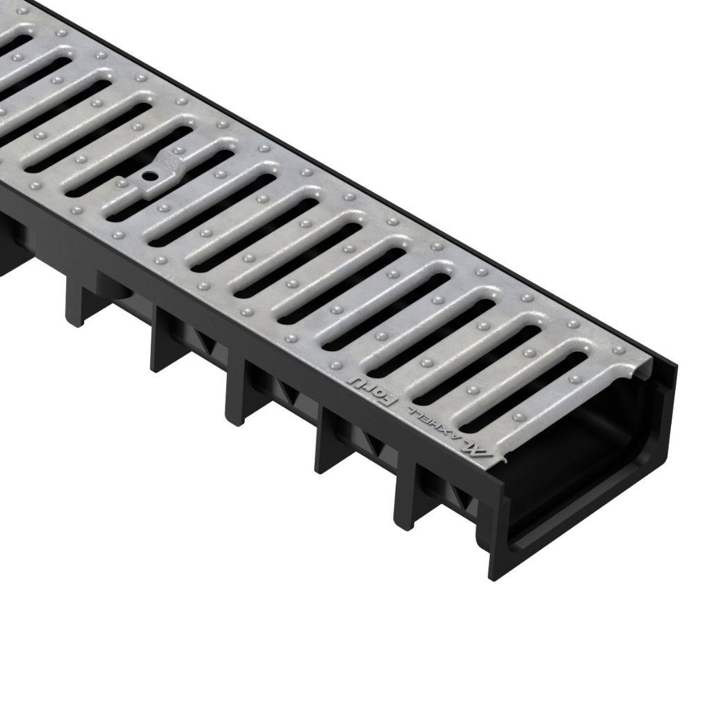 Rigolă Gimani Rain H30 cu Grătar din Oțel Zincat Nervurat A15, 1000x120x54.5mm, Trafic 1,5 tone