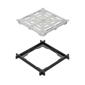 Grătar de colectare Gimani Rain din oțel zincat cu ramă inclusă, destinat gestionării apelor pluviale în zone cu trafic pietonal și vehicular redus, oferind performanță excelentă și protecție împotriva coroziunii