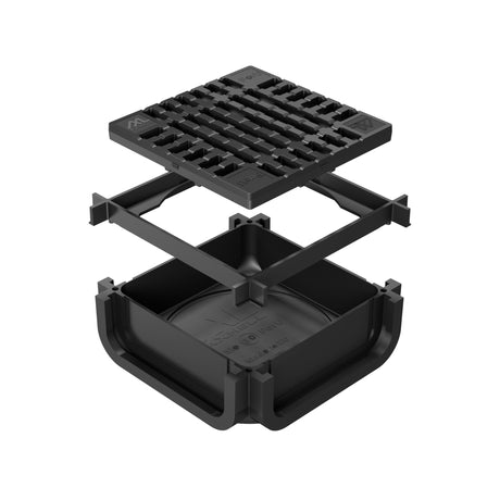 Kit Minicamin si Sifon GM Rain H30 cu Gratar din Plastic Negru, Clasa de incarcare A15 - Solutie de drenaj eficienta, rezistenta la coroziune, ideala pentru aplicatii rezidentiale