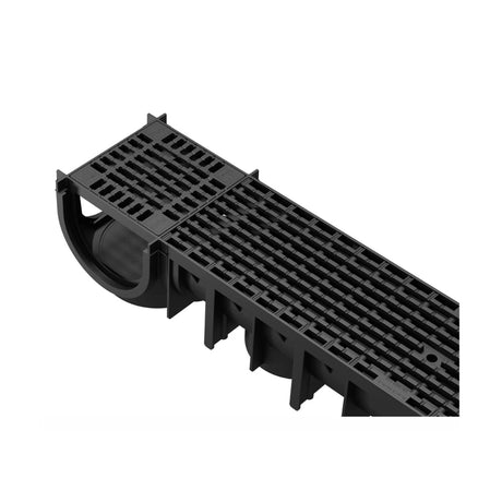 Kit Minicamin si Sifon GM Rain H70 cu gratar din plastic negru, clasa de incarcare A15. Solutie de drenaj eficienta, rezistenta la coroziune, ideala pentru aplicatii pietonale.
