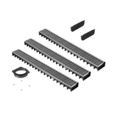 3 bucati rigola drenaj GM Rain H30 cu gratar din otel galvanizat cu 2 capete de inchidere incluse si un racord evacuare cu suruburi, destinata utilizarii in exterior. Dimensiuni: 1000 mm lungime, 120 mm latime, 54.5 mm inaltime. Clasa de incarcare B125 potrivita pentru zone comerciale si industriale.
