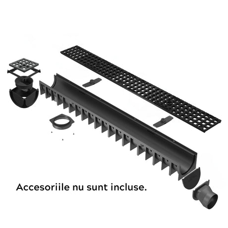 Rigola drenaj GM Rain H70 cu gratar din fonta ductila, cu accesorii, destinata utilizarii in exterior. Dimensiuni: 1000 mm lungime, 120 mm latime, 92 mm inaltime. Clasa de incarcare B125 potrivit pentru zone rezidentiale. Accesoriile nu sunt incluse.