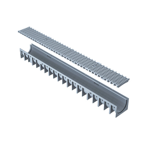 Rigola drenaj GM Rain H70 cu gratar din plastic gri, destinata utilizarii in exterior. Dimensiuni: 1000 mm lungime, 120 mm latime, 92 mm inaltime. Clasa de incarcare A15 potrivita pentru zone pietonale si rezidentiale.