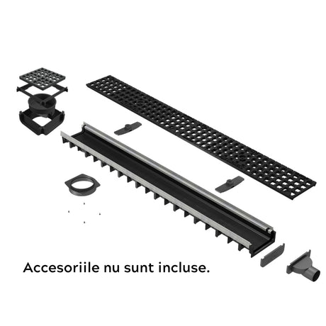 Rigola drenaj GM RainPro H70 cu gratar din fonta ductila, destinata utilizarii in exterior. Dimensiuni: 1000 mm lungime, 120 mm latime, 56 mm inaltime. Clasa de incarcare C250 potrivita pentru zone comerciale si industriale. Accesoriile nu sunt incluse.