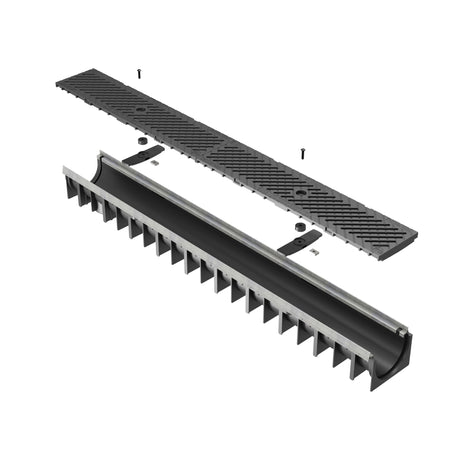 Rigola drenaj GM RainPro H70 cu gratar din material compozit, destinata utilizarii in exterior. Dimensiuni: 1000 mm lungime, 120 mm latime, 93.5 mm inaltime. Clasa de incarcare C250 potrivita pentru zone comerciale si industriale.