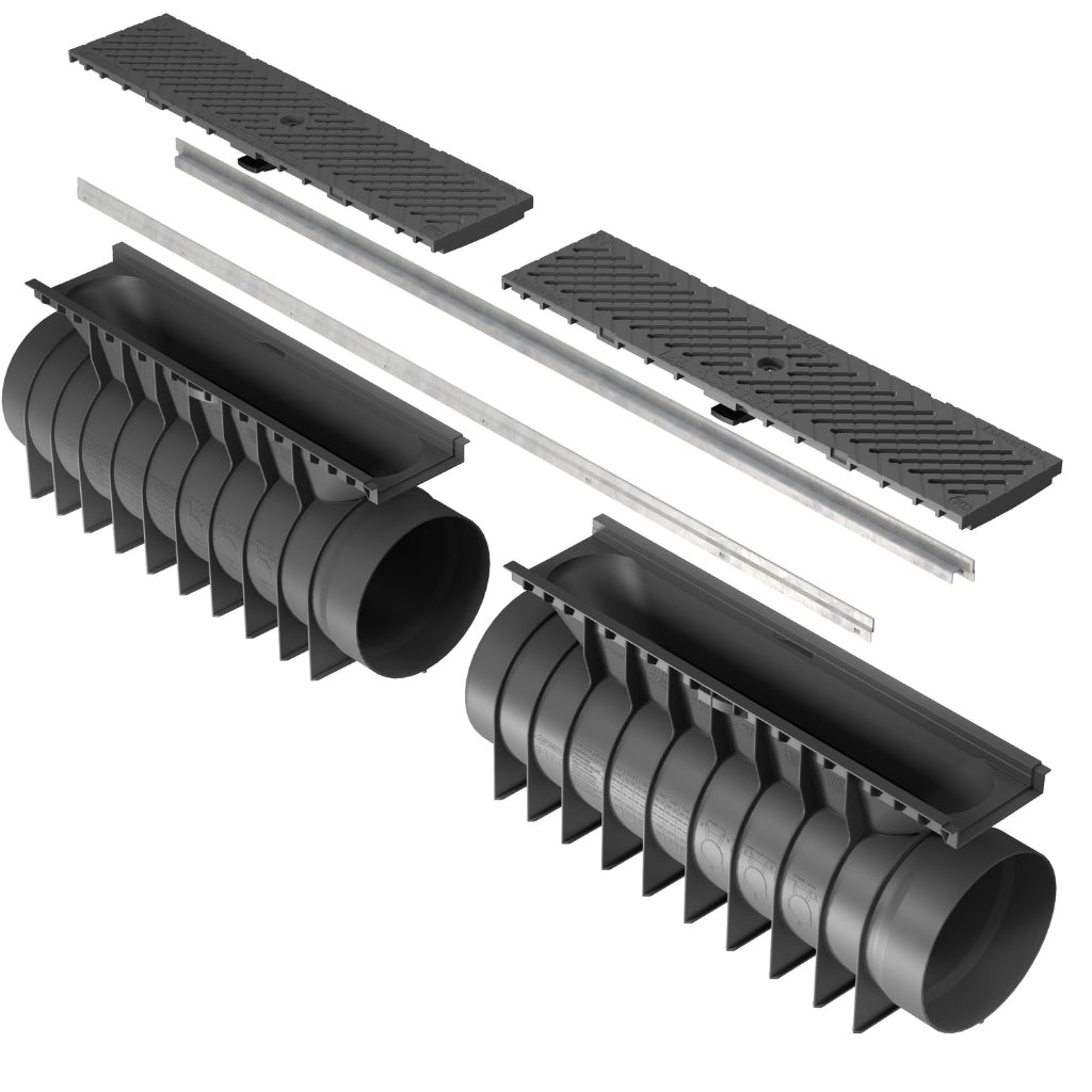 Rigolă Gimani Construct Max cu Grătar Compozit PA, 1000x160x245mm, C250, Margine Otel Zincat, Sistem fixare