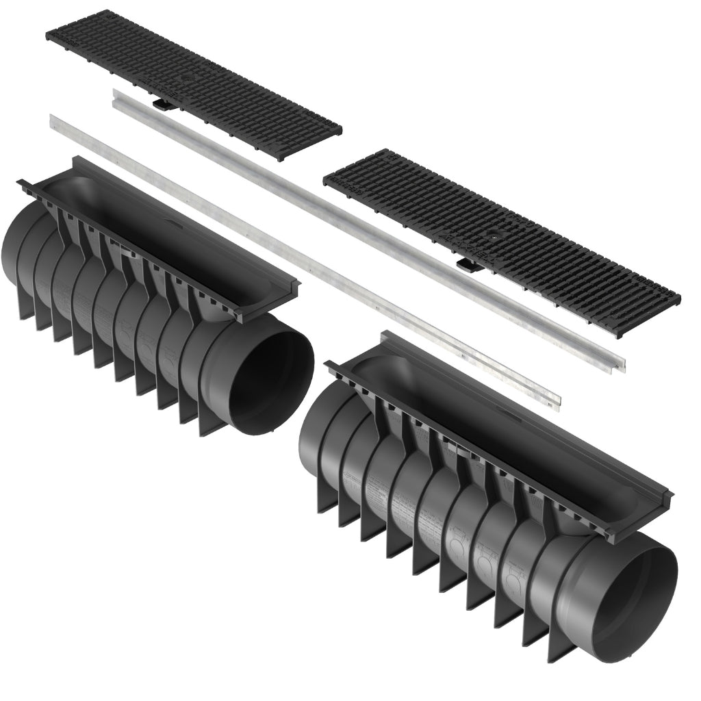 Rigolă Gimani Construct Max cu Grătar Fonta F6, 1000x160x245mm, C250, Margine Otel Zincat, Sistem fixare