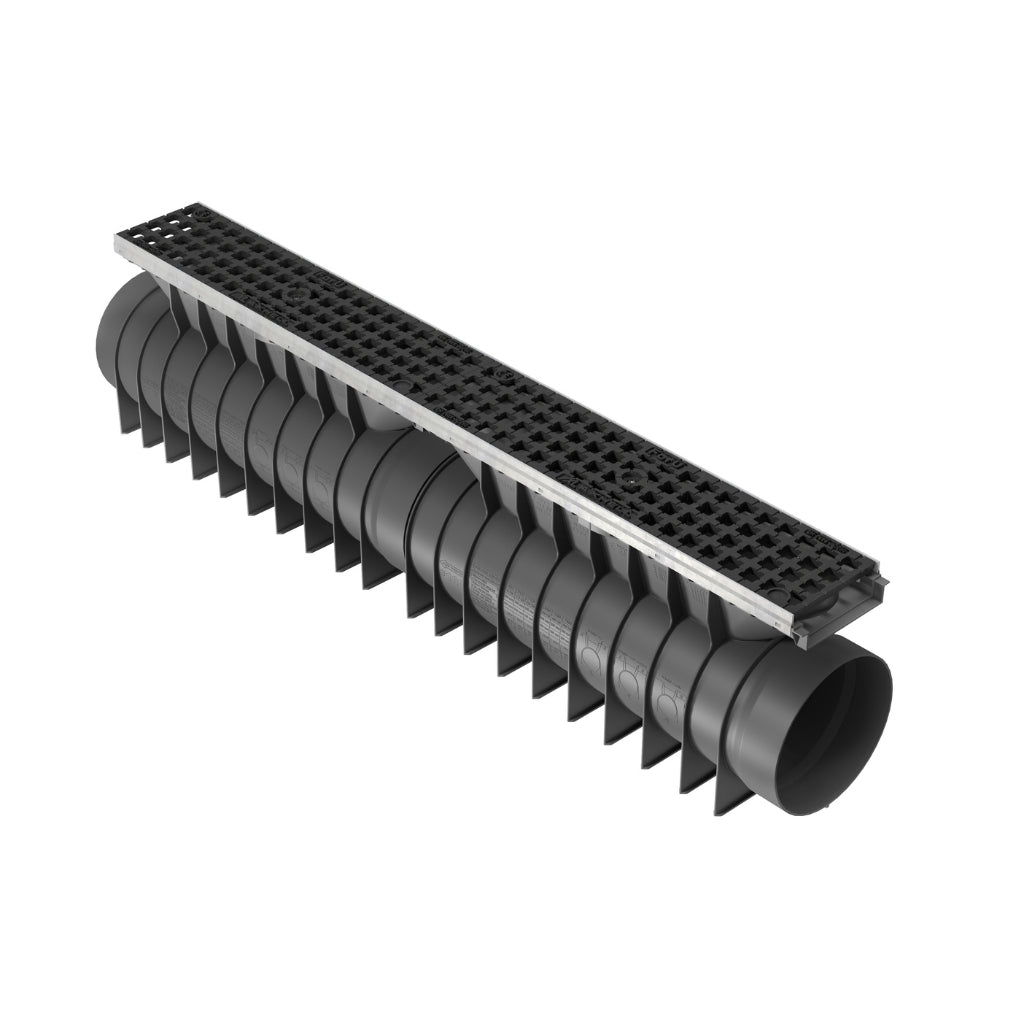 Rigolă Gimani Construct Max cu Grătar Fonta, 1000x160x245mm, C250, Margine Otel Zincat, Sistem fixare