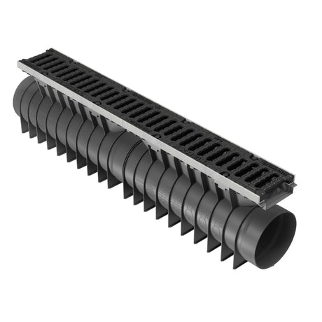 Rigolă Gimani Construct Pro cu Grătar Fonta, 1000x160x245mm, D400, Margine Otel Zincat, Sistem fixare