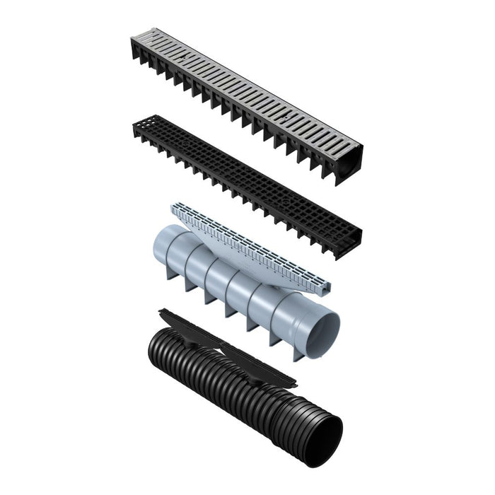 Rigole de drenaj: Rigola GM Rain H70 cu gratar din otel zincat, Rigola GM RainPlus H30 cu gratar din fonta ductila, Rigola GM One din polipropilena gri si Rigola Industriala GM UltraStorm din polipropilena + fonta ductila.